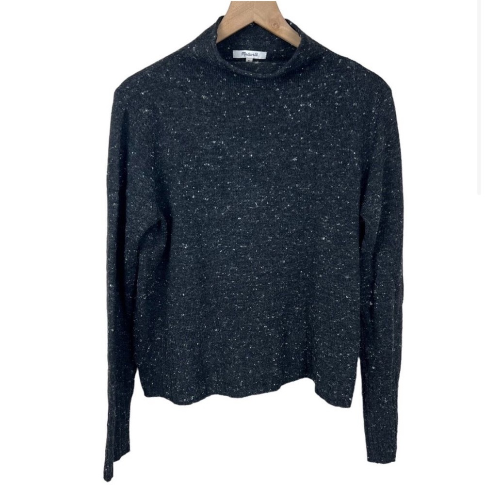 Madewell - Womens XL Wool Blend Gray Fleck Mock Neck Long Sleeve Knit Sweater